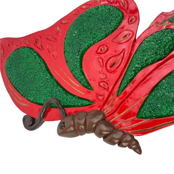 VTG Chalkware Plaster COLORFUL Butterfly Wall Art Accent Red Green Ready To Hang - Picture 6 of 12